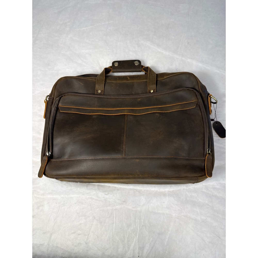 Mens Distressed Leather Briefcase Laptop Messenger Bag Dark Brown Professional
